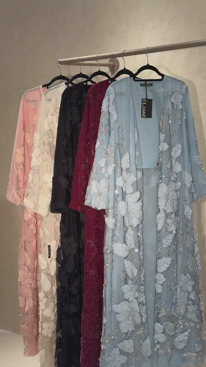 Embroidered flower abaya